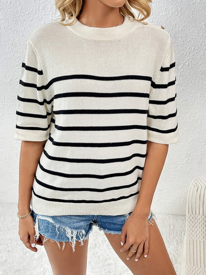 Striped Round Neck Half Sleeve Knit Top