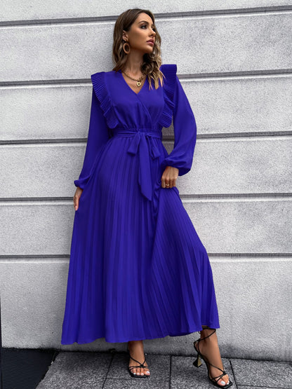 Pleated Ruffle Maxi Dress