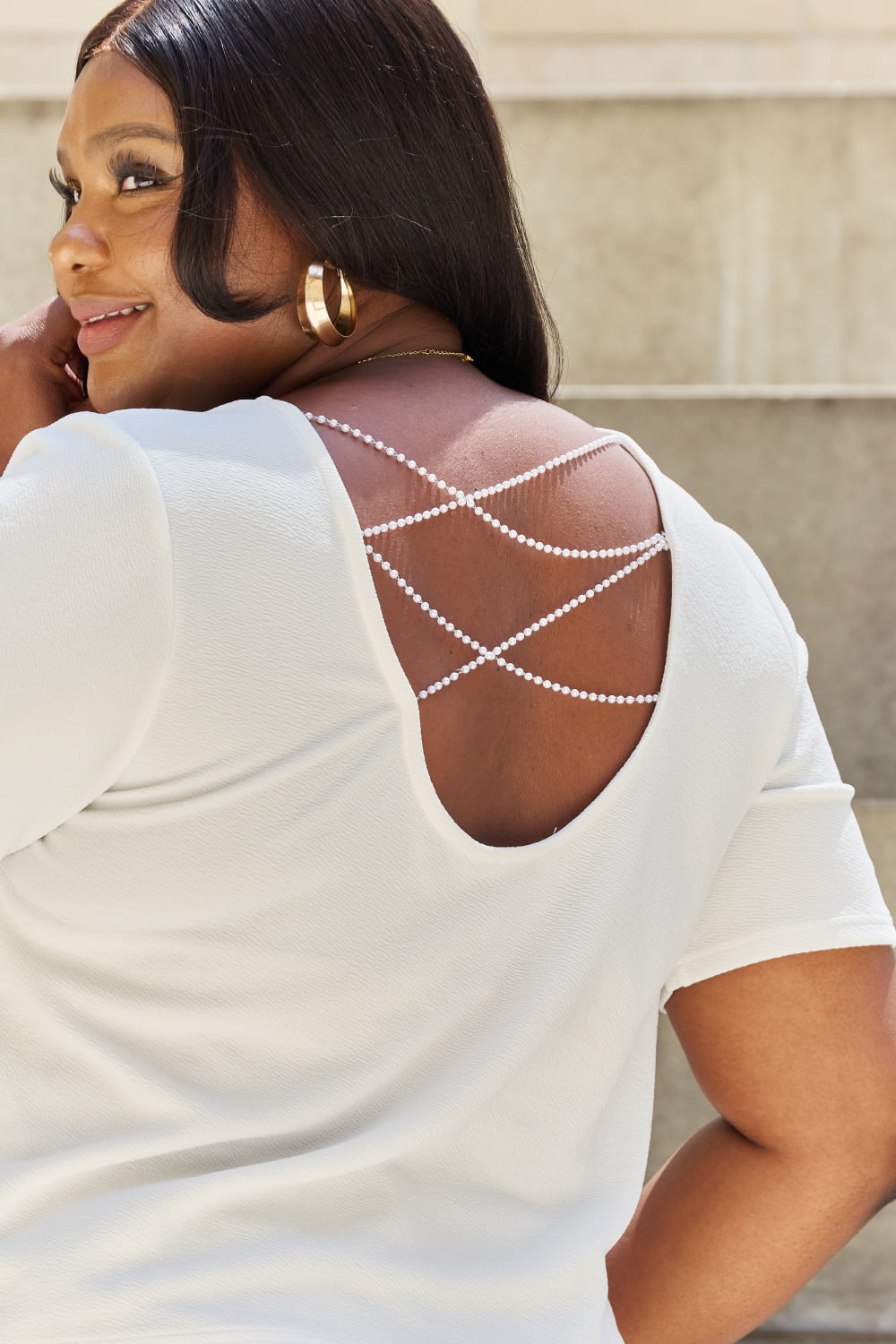 And The Why Criss-Cross Pearly Open Back T-Shirt