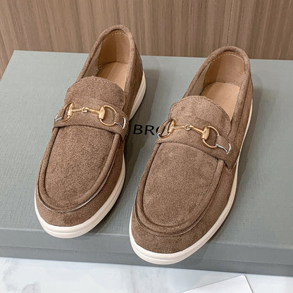 Suede Buckle Loafers