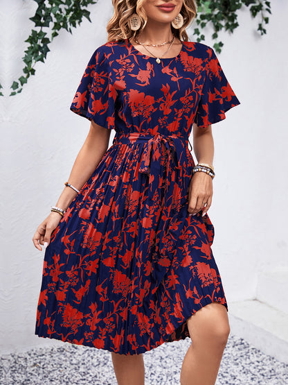 Printed Short-Sleeved Midi Dress