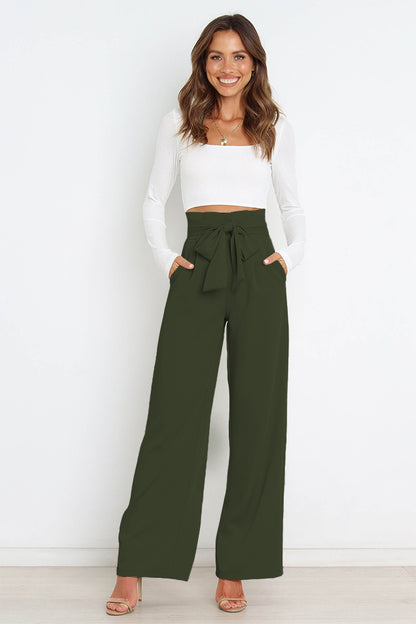 Paperbag-Waist Wide Leg Pants