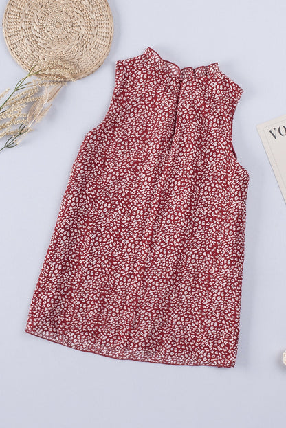 Printed Frill Neck Sleeveless Blouse