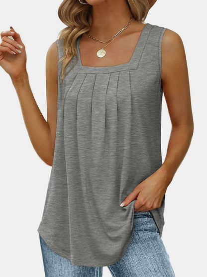 Ruched Square Neck Sleeveless Blouse