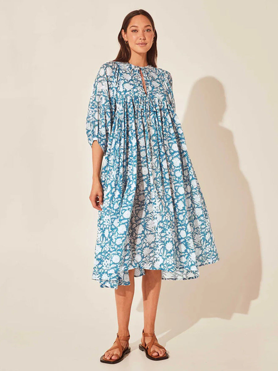 Printed Floral Lantern Sleeve Dress