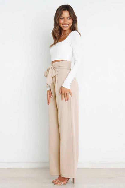 Paperbag-Waist Wide Leg Pants