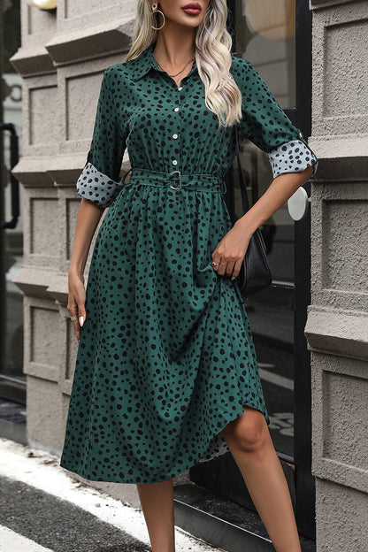 Button-Down Polka Dot Midi Dress