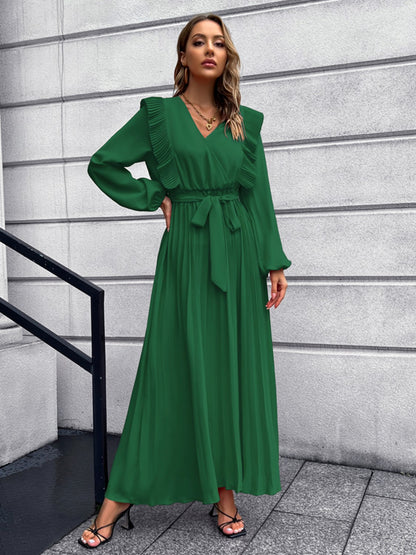 Pleated Ruffle Maxi Dress