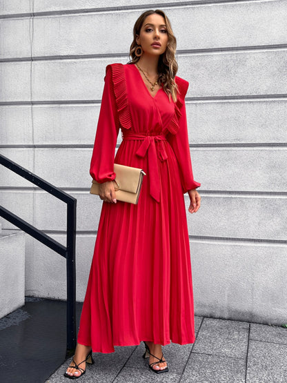 Pleated Ruffle Maxi Dress