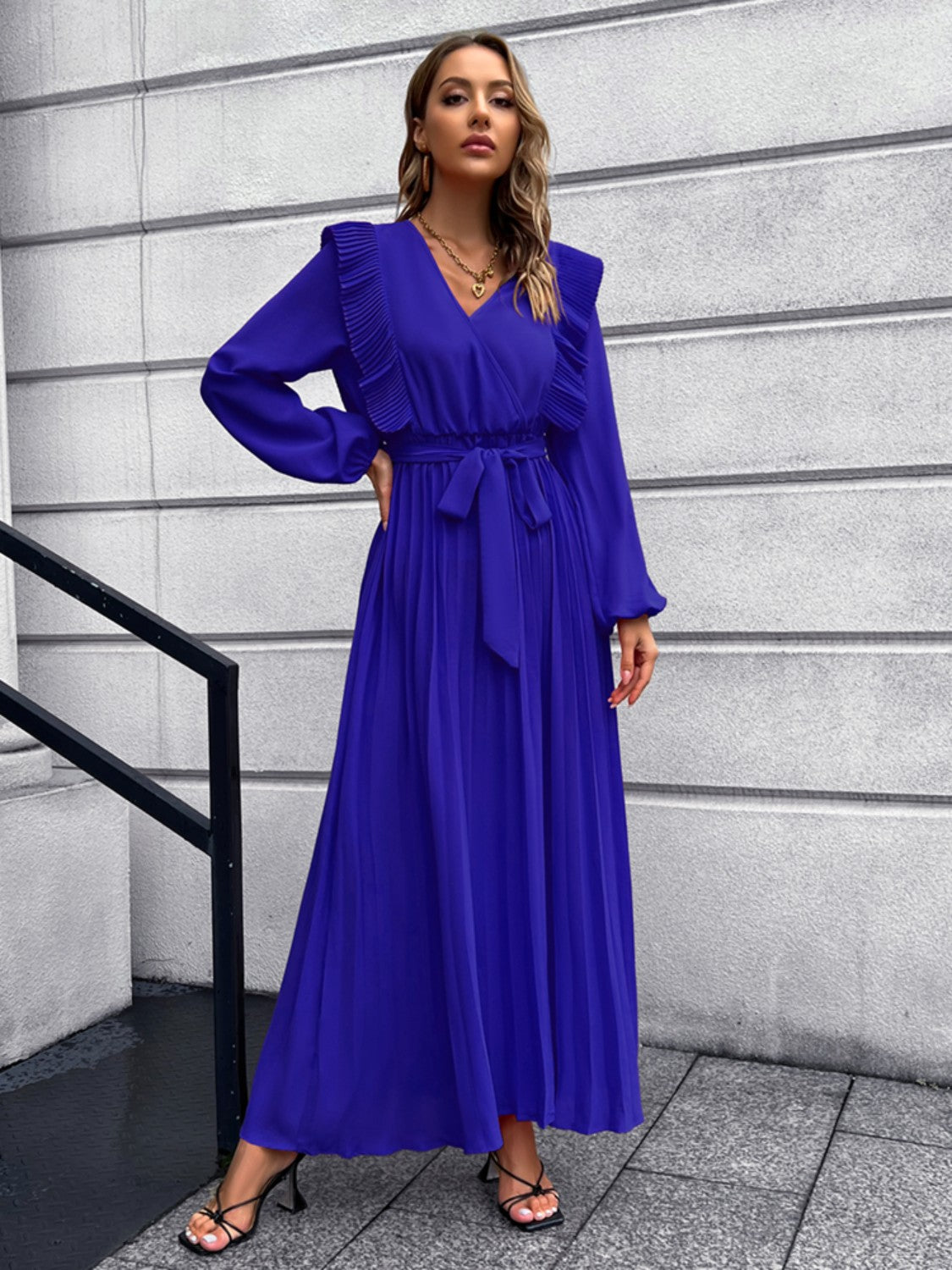 Pleated Ruffle Maxi Dress