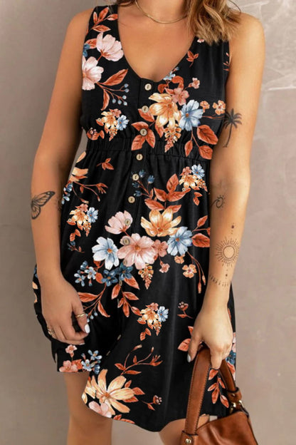 Double Take Printed Sleeveless Magic Dress with Pockets