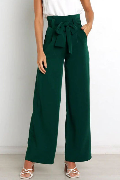 Paperbag-Waist Wide Leg Pants