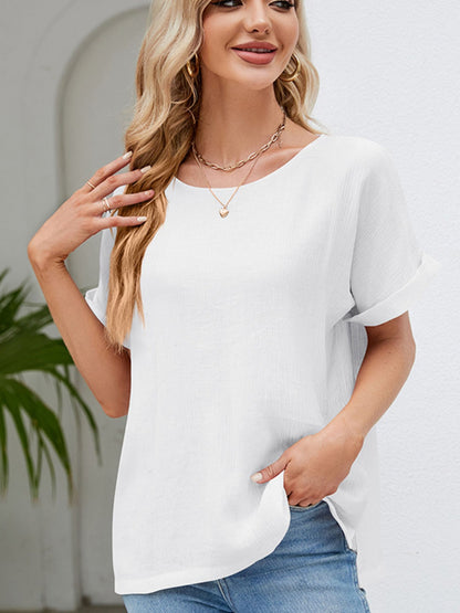 Cotton Chinlon Short-Sleeved Blouse