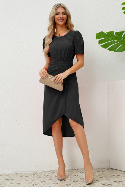 Puff-Sleeved Knee-Length Dress