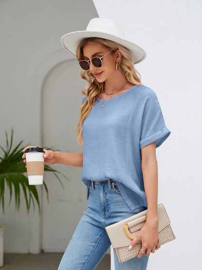 Cotton Chinlon Short-Sleeved Blouse