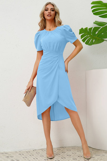 Puff-Sleeved Knee-Length Dress