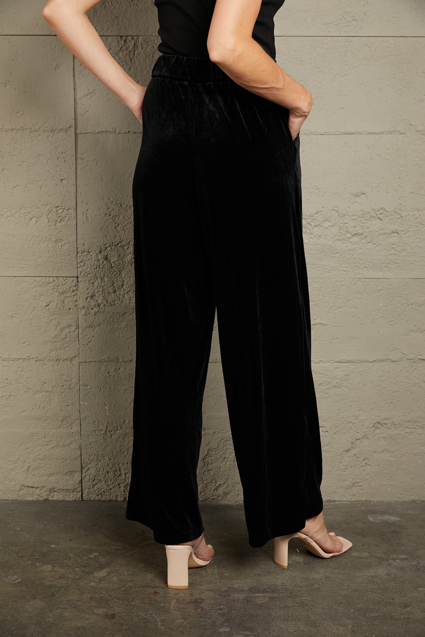 Double Take Velour Pants with Pockets