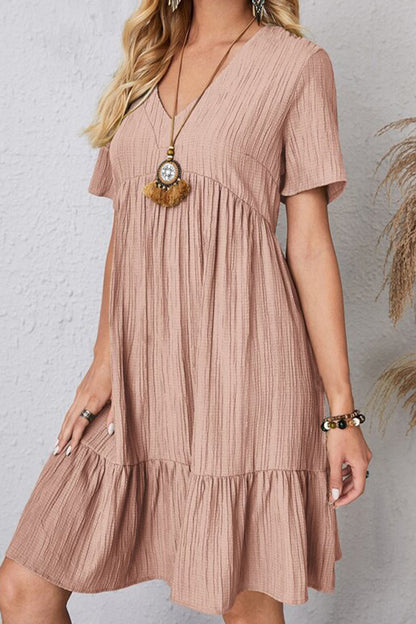 Cotton V-Neck Short-Sleeved Dress