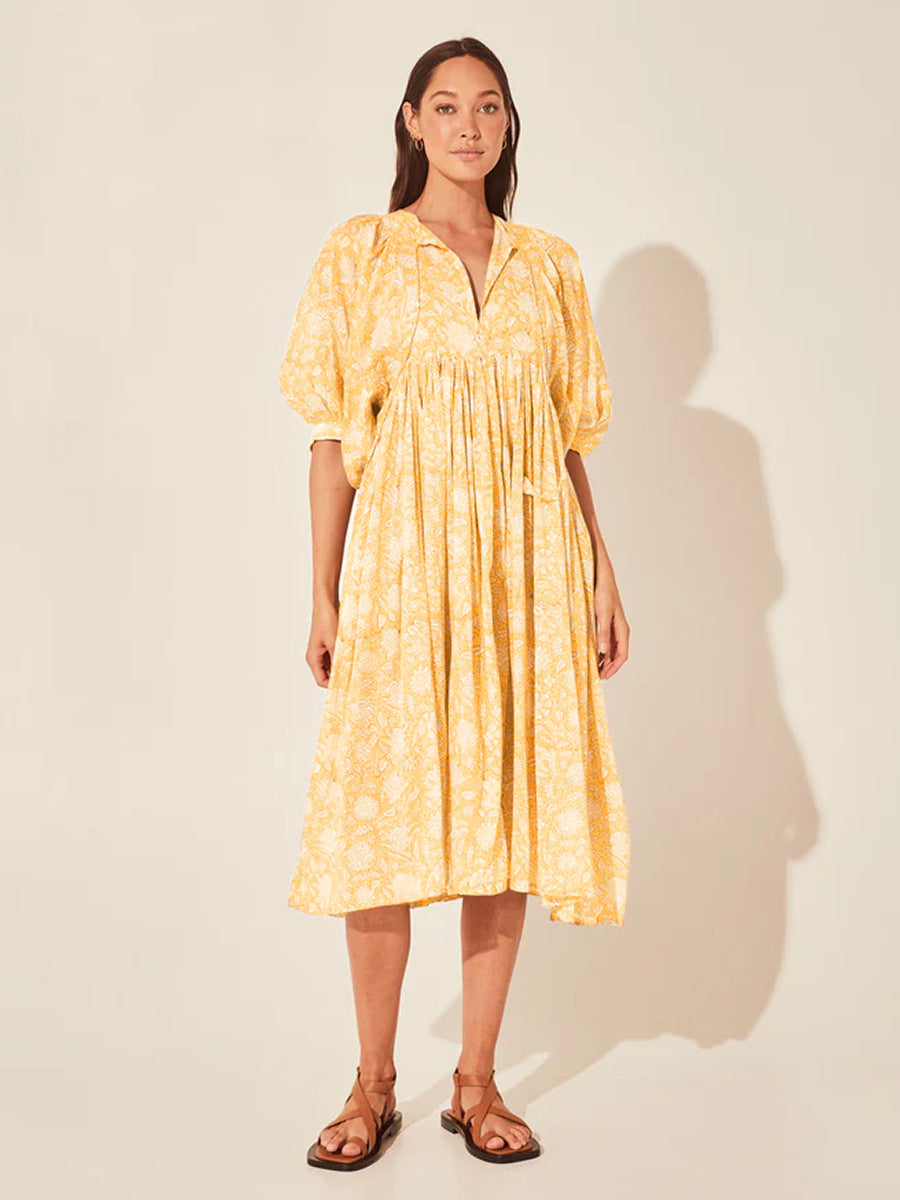 Printed Floral Lantern Sleeve Dress