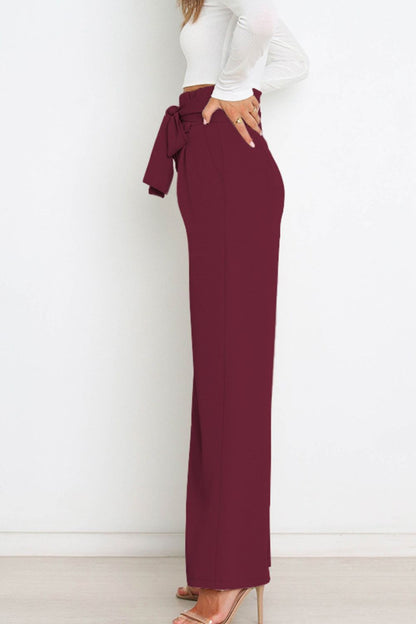 Paperbag-Waist Wide Leg Pants