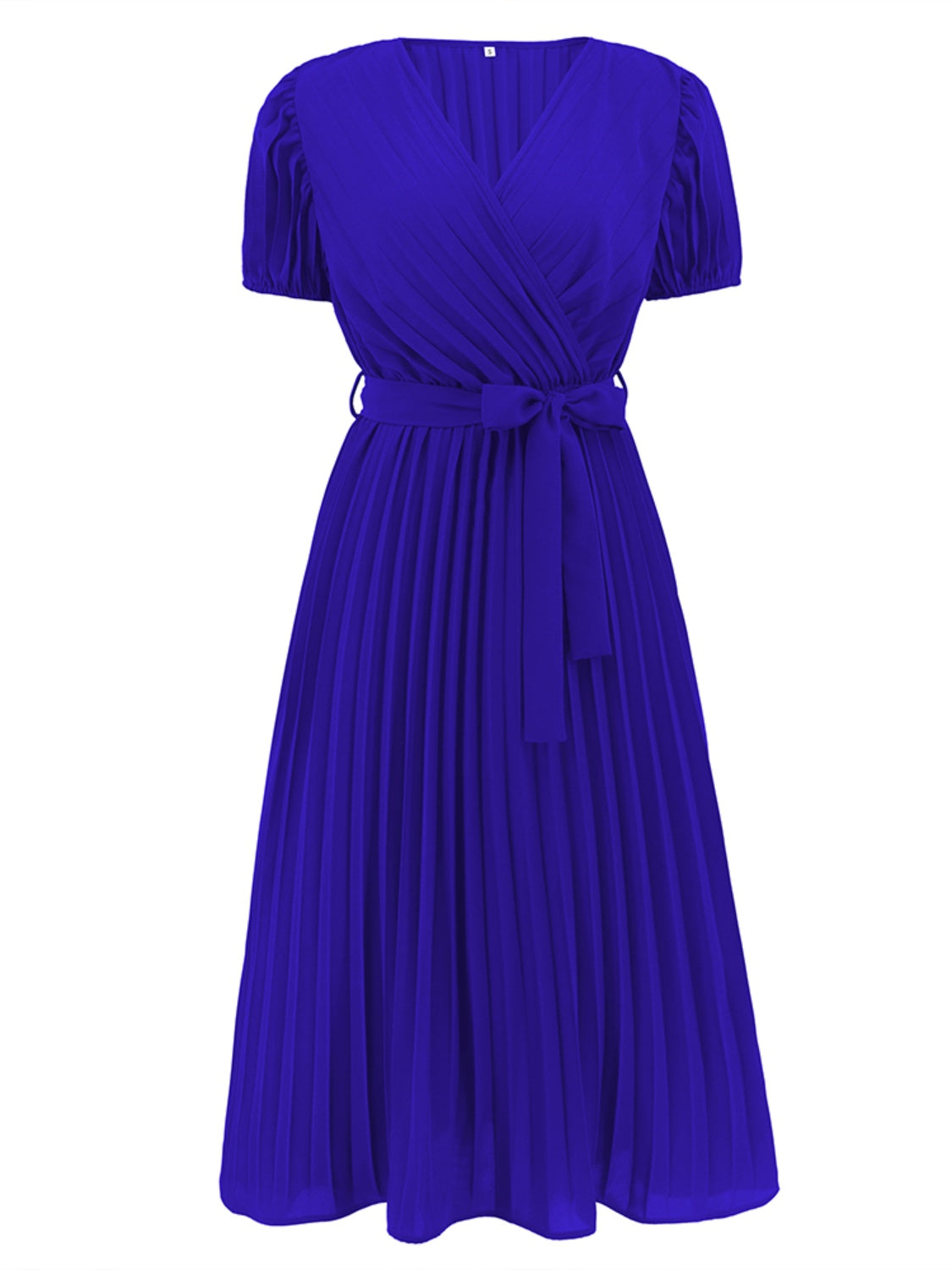 Pleated Short-Sleeved Midi Dress