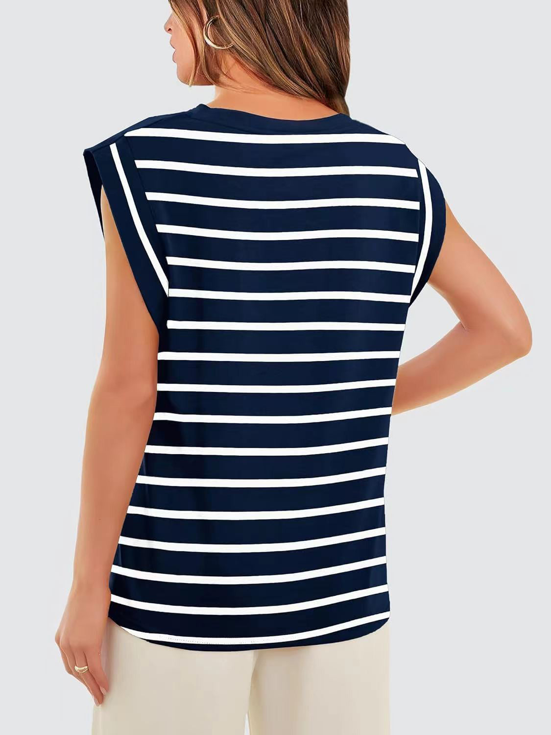 Striped Cap-Sleeve Blouse