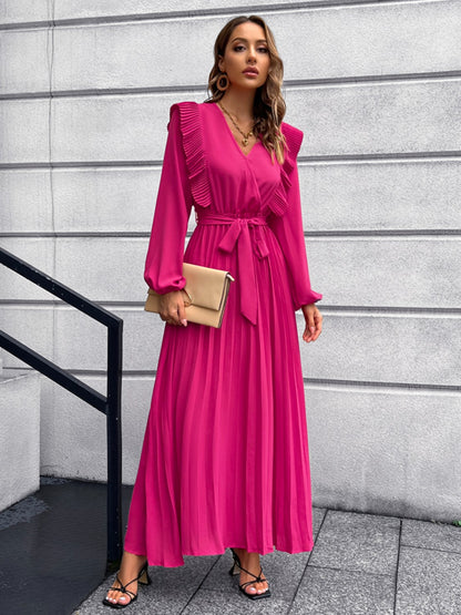 Pleated Ruffle Maxi Dress