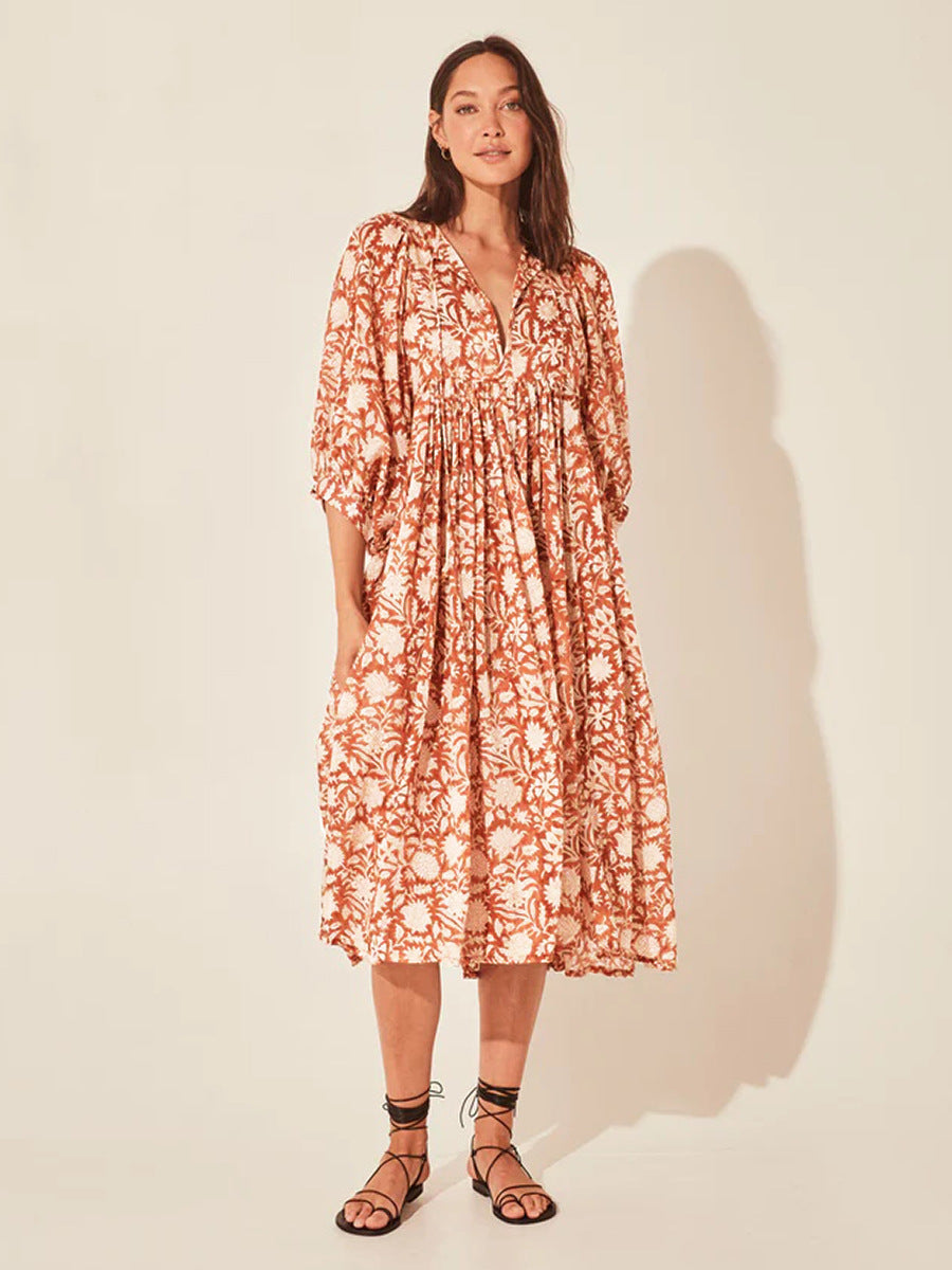 Printed Floral Lantern Sleeve Dress