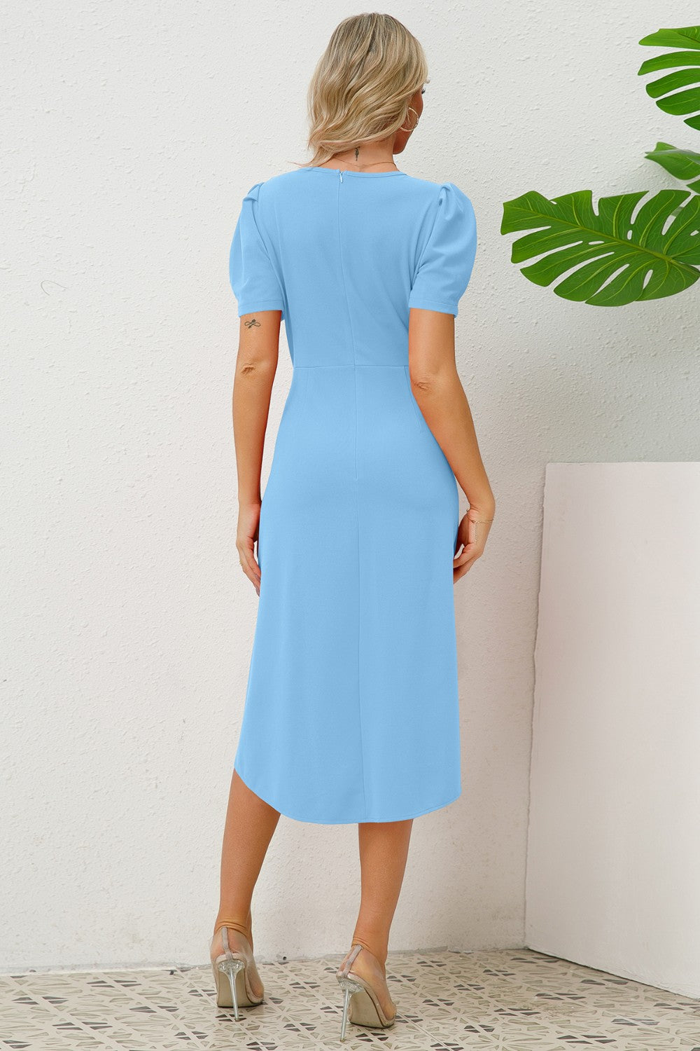 Puff-Sleeved Knee-Length Dress