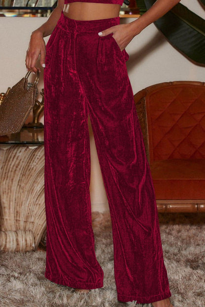 Double Take Velour Pants with Pockets