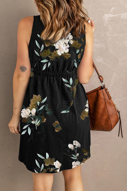 Double Take Printed Sleeveless Magic Dress with Pockets