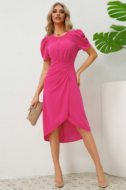 Puff-Sleeved Knee-Length Dress