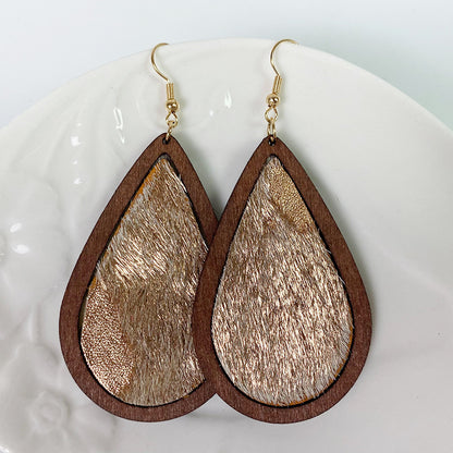 Wooden Teardrop Animal-Print Earrings