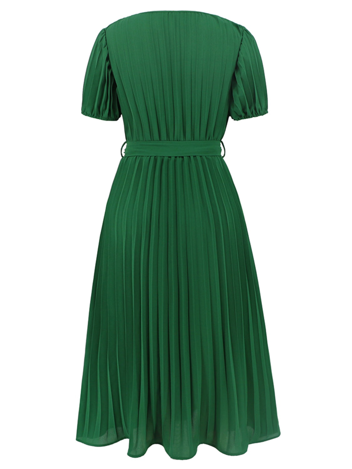 Pleated Short-Sleeved Midi Dress