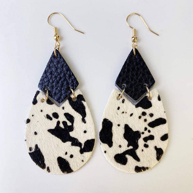 Leather Dangle Animal Print Earrings