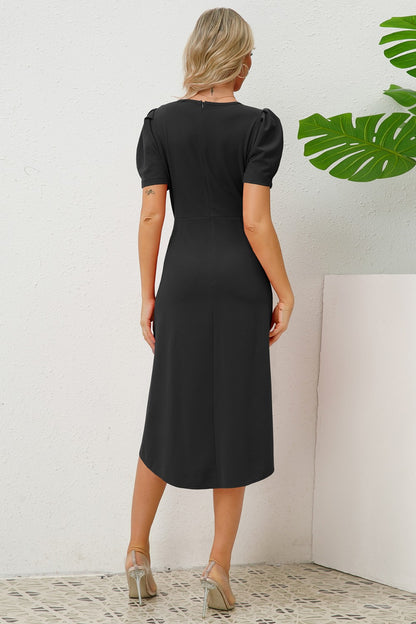 Puff-Sleeved Knee-Length Dress