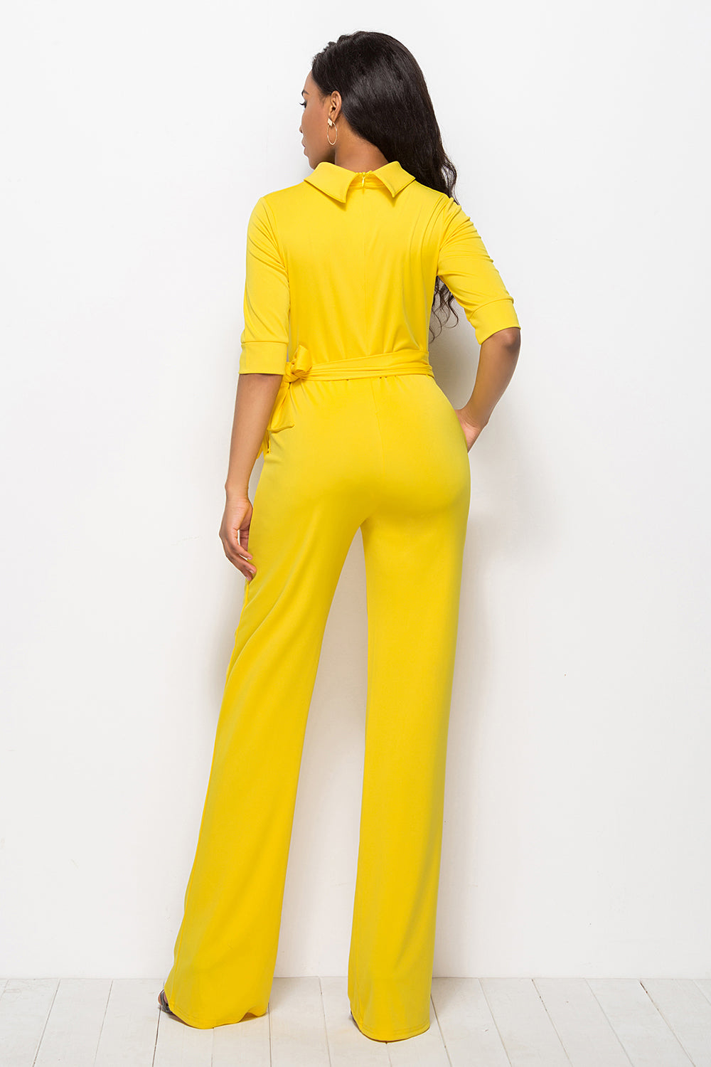 Mock-Neck Tie-Waist Jumpsuit