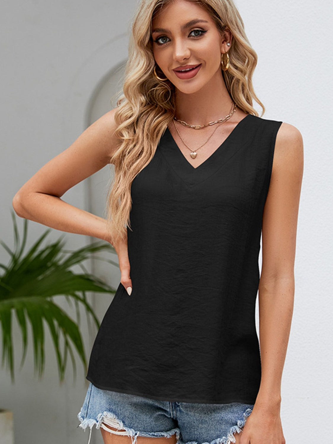 Cotton V-Neck Sleeveless Blouse