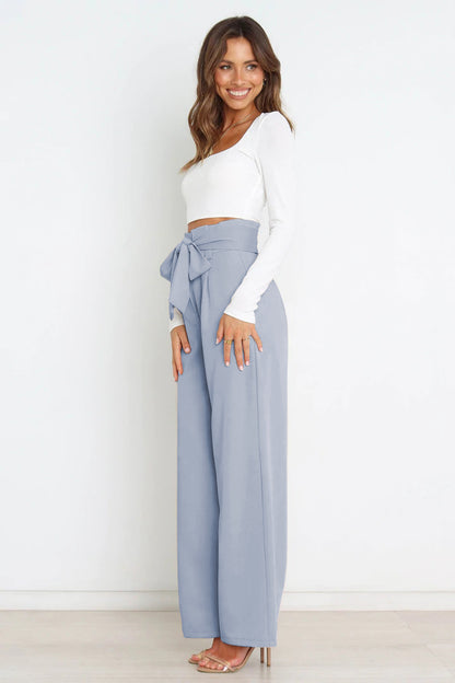 Paperbag-Waist Wide Leg Pants