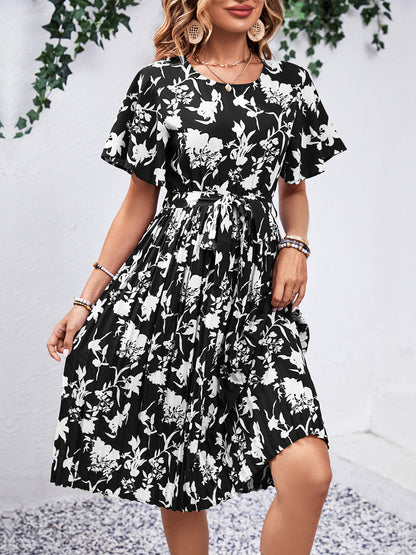 Printed Short-Sleeved Midi Dress