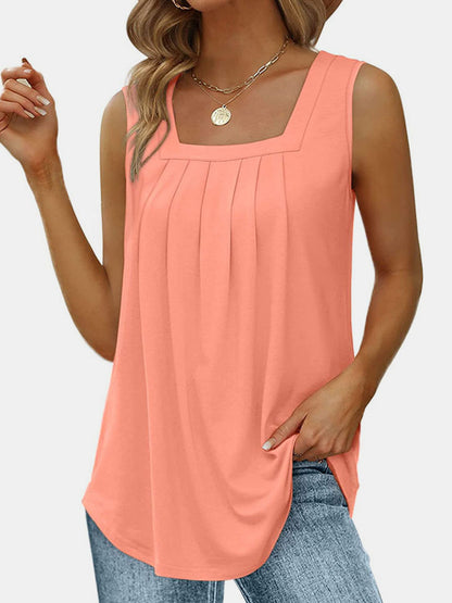 Ruched Square Neck Sleeveless Blouse