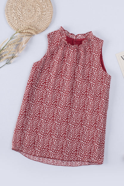 Printed Frill Neck Sleeveless Blouse