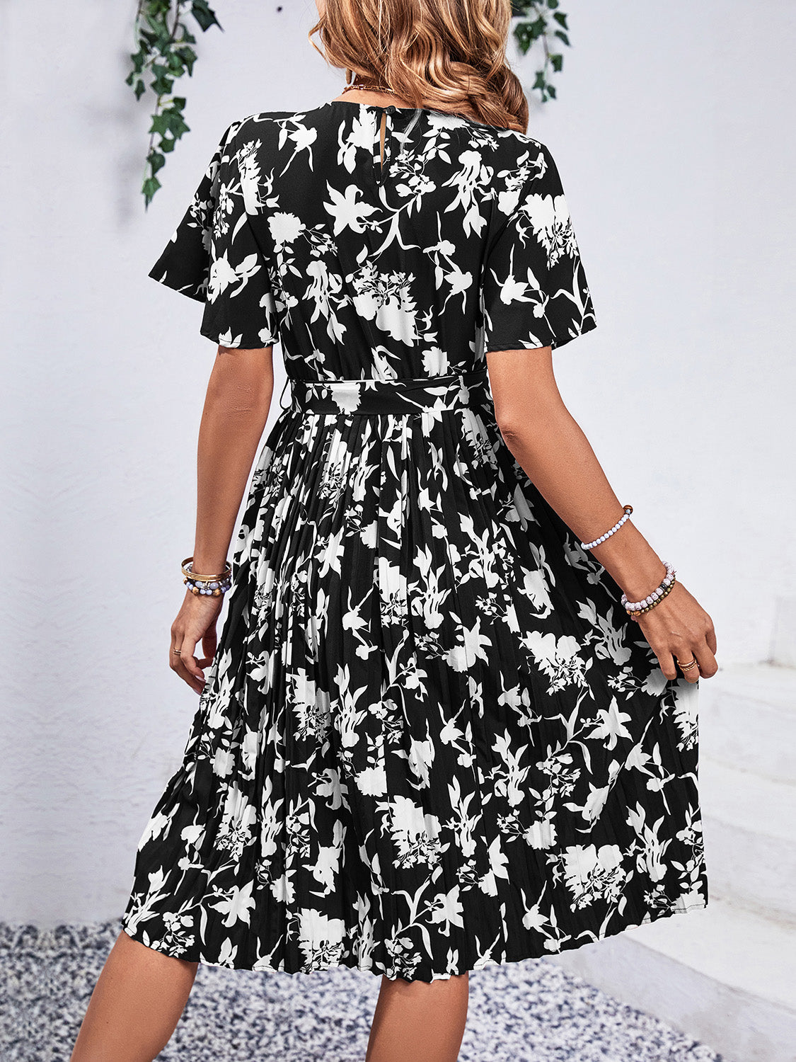 Printed Short-Sleeved Midi Dress