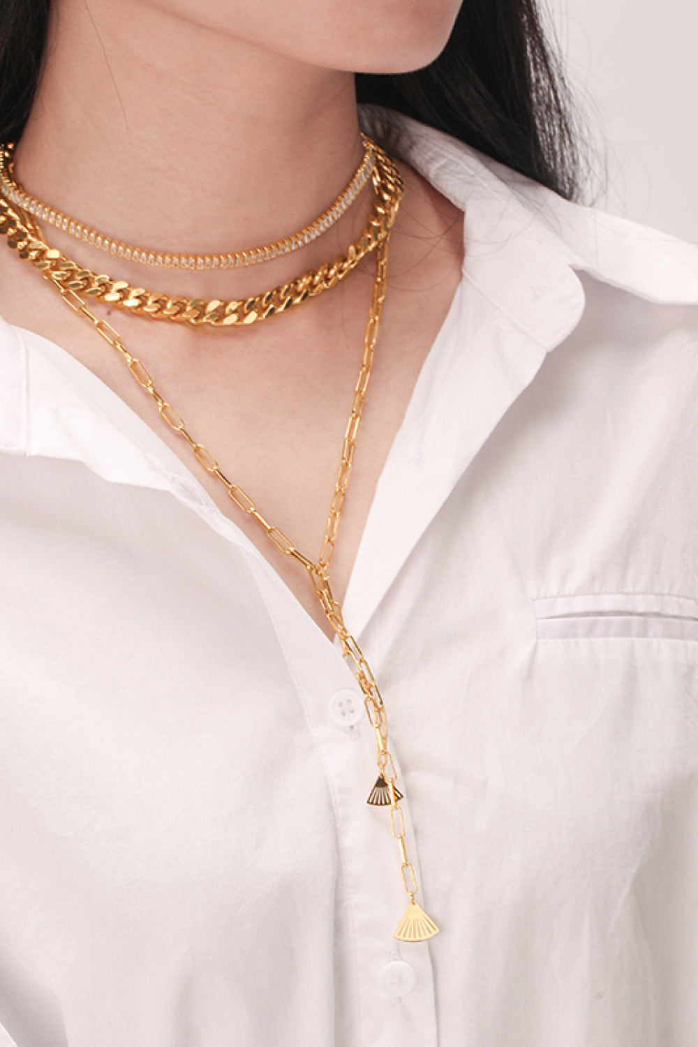 Layered 18k Gold-Plated Fan Necklace