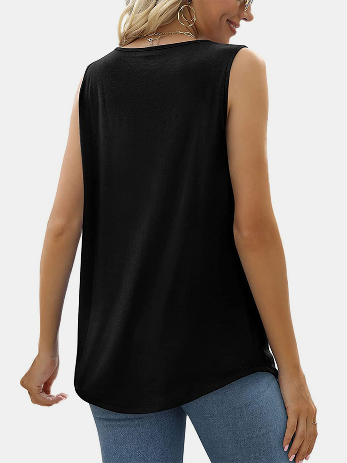 Ruched Square Neck Sleeveless Blouse