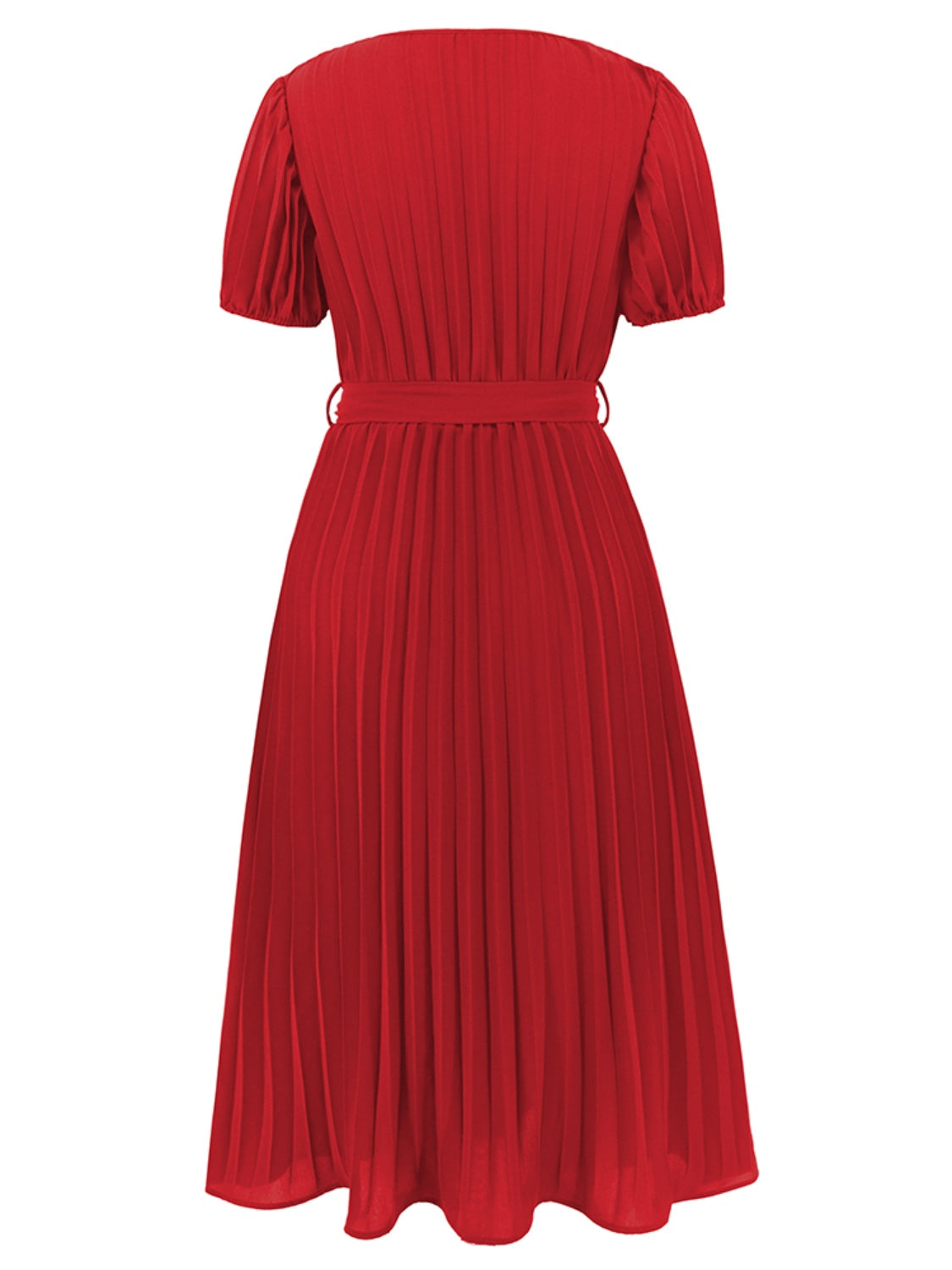 Pleated Short-Sleeved Midi Dress