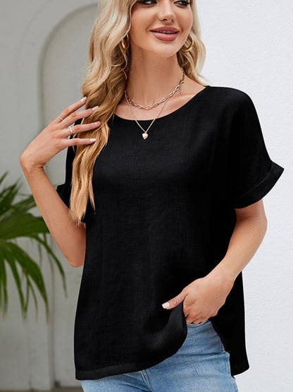 Cotton Chinlon Short-Sleeved Blouse