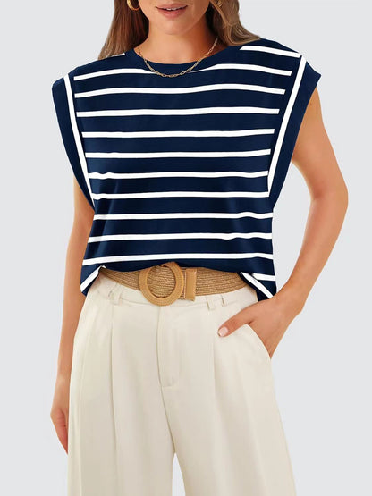 Striped Cap-Sleeve Blouse