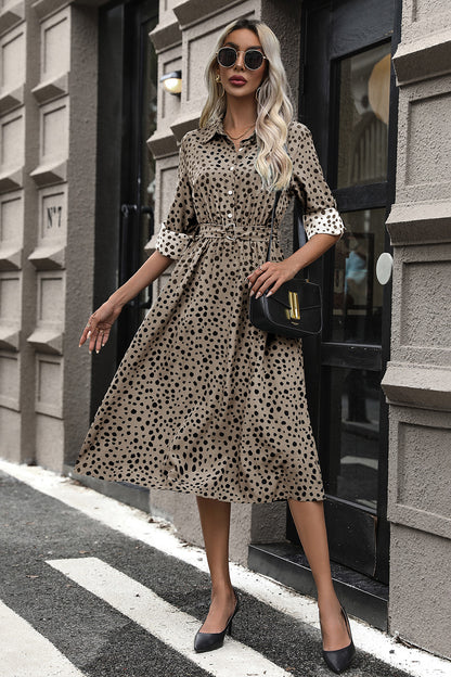Button-Down Polka Dot Midi Dress