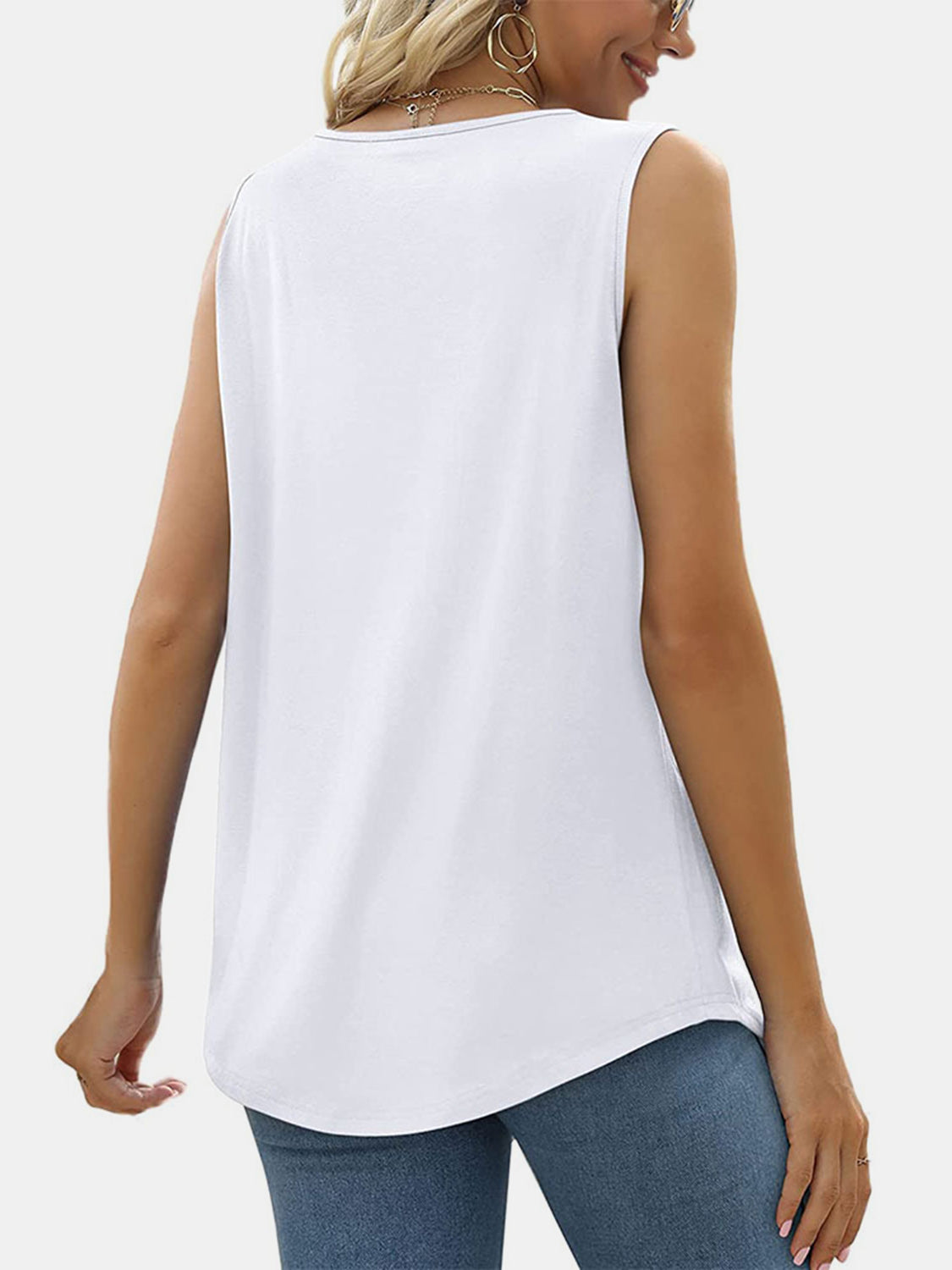 Ruched Square Neck Sleeveless Blouse